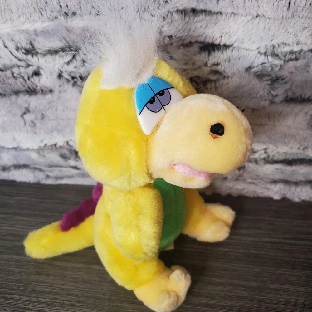 FUN STREET Yellow Dinosaur Plush Sleepy‎ Blue Eyes Purple Spine Green Belly 8